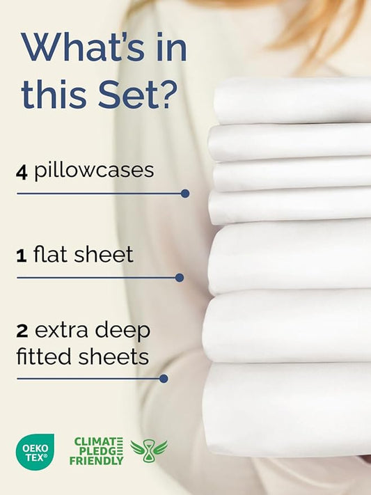 Extra Deep Split King Sheet Set - 7 Piece Breathable & Cooling Sheets - Hotel Luxury Bed Sheets Set - Easy Fit - Soft, Wrinkle Free & Comfy Sheets Set - Antique White Sheet Set w/Extra Deep Pockets