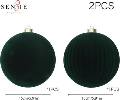 6inch Big Velvet Christmas Ornaments for Xmas Trees, 2 pcs Flocked Christmas Balls Sets for Holiday Decor
