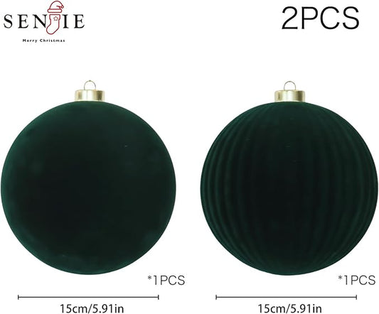 6inch Big Velvet Christmas Ornaments for Xmas Trees, 2 pcs Flocked Christmas Balls Sets for Holiday Decor