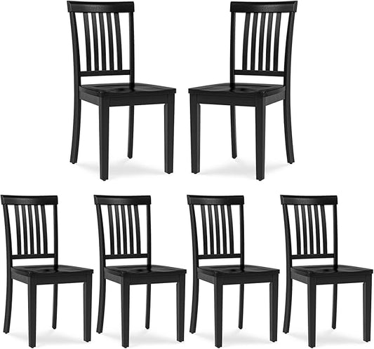 COLAMY Wooden Dining Chairs Set of 6, Solid Rubberwood Kitchen & Dining Room Chairs, High Spindle Back Windsor Style, Modern Dining Table Chairs, Non-Slip Foot Pads, Minimalist Home Furniture,Black