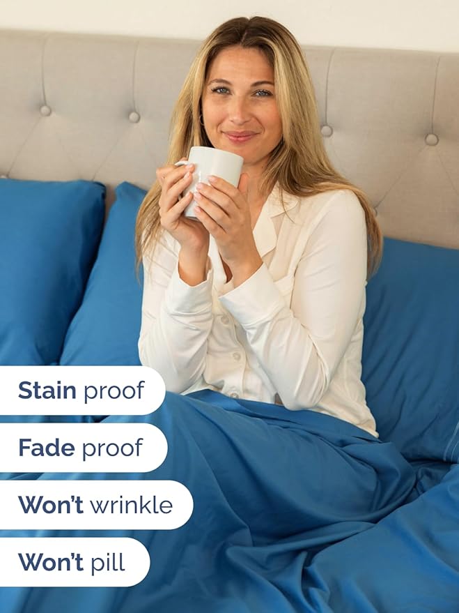 Extra Deep Full Sheet Set - 6 Piece Breathable & Cooling Sheets - Hotel Luxury Bed Sheets Set - Easy & Secure Fit - Soft, Wrinkle Free & Comfy Sheets Set - Denim Blue Sheet Set with Extra Deep Pockets