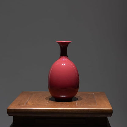 Red Ceramic Vase,8.66 INCH Handmade,Home Decorative Vase, Kitchen, Bedroom, Office, Living Room, Bathroom, Book Shelf Centerpiece Table Decorations (Vermilion Red Without Flowers)