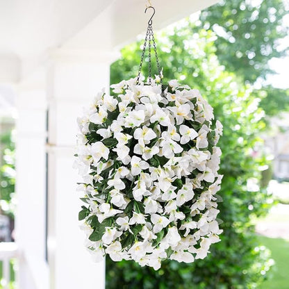 Artificial Faux Bougainvillea Flowers Plants for Outdoor Outside Summer Decoration, 2 PCS Fake Silk UV Resistant Look Real Long Trailing Vines for Front Door Porch Planter Urn Patio Balcony, White