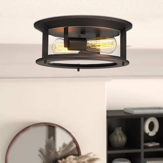 Emliviar Ceiling Light Fixture 12 Inch, Farmhouse Flush Mount Ceiling Light with Clear Glass in Oil Rubbed Bronze Finish, YE19108-F1 ORB