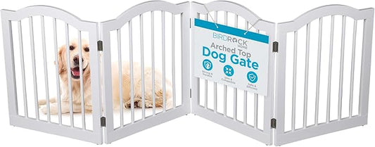 INTERNET'S BEST Arched Top Dog Gate | 4 Panel, 24" H Wooden Pet Barrier for Dogs or Cats | Freestanding Folding Room Divider for Doorways, Hallways, Stairs, and Porch | Portable, Extra Wide | White