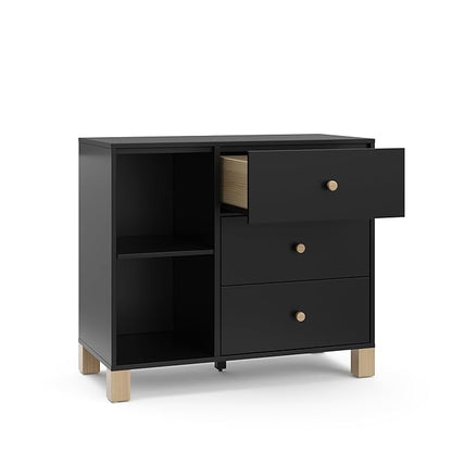 Storkcraft California 3 Drawer Combo Dresser (Black with Driftwood) – GREENGUARD Gold Certified, Interlocking Drawer System, Pre-Installed Drawer Tracks for Easier Assembly, Spacious Cabinet