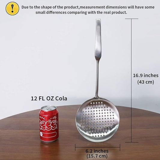 Newness Slotted Spoon, [Rustproof, Integral Forming, Durable] 304 Stainless Steel Widen Skimmer with Vacuum Ergonomic Handle, Comfortable Grip Design Strainer Ladle for Kitchen, 16.93 Inches