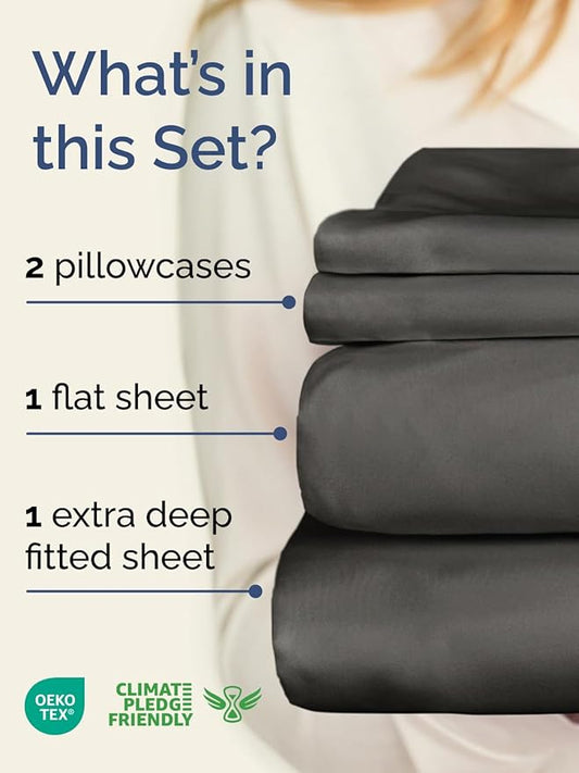 Extra Deep Twin Sheet Set - 4 Piece Breathable & Cooling Sheets - Hotel Luxury Bed Sheets Set - Easy & Secure Fit - Soft, Wrinkle Free & Comfy Sheets Set - Charcoal Sheet Set with Extra Deep Pockets