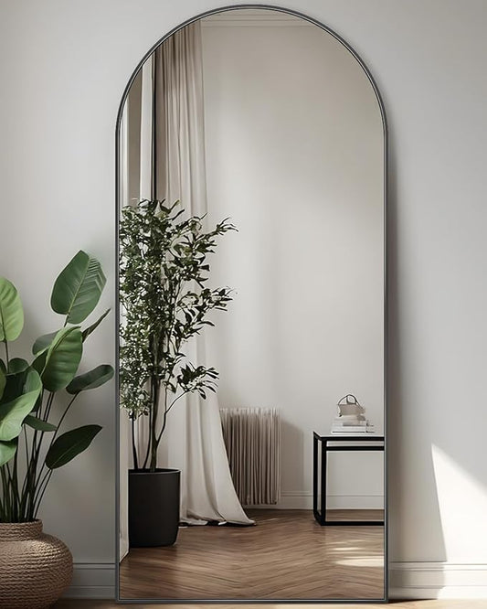 Full Length Mirror, 59"x19" Floor Mirror, Arch Floor Standing Mirror Freestanding Arch Full Body Mirrors with Stand for Bedroom, Hanging Mounted Mirrors for Living Room Cloakroom, Black
