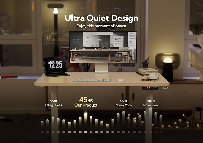 Claiks Electric Standing Desk, Adjustable Height Stand up Desk, 63x24 Inches Sit Stand Home Office Desk with Splice Board, White Frame/Nature Top