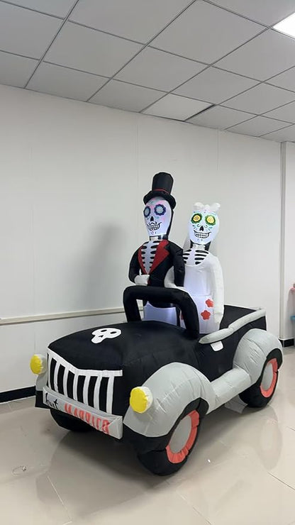 7FT Halloween Inflatable Ghost Couple Driving Halloween Decorations Spooky Blow Up Decor with LED Lights Indoor Outdoor Yard Garden Party Holiday Decorations