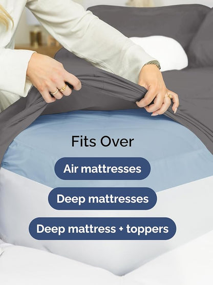 Extra Deep Twin XL Sheet Set - 4 Piece Breathable & Cooling Sheets - Hotel Luxury Bed Sheets Set - Easy & Secure Fit - Soft, Wrinkle Free & Comfy Sheets Set - Grey Sheet Set with Extra Deep Pockets