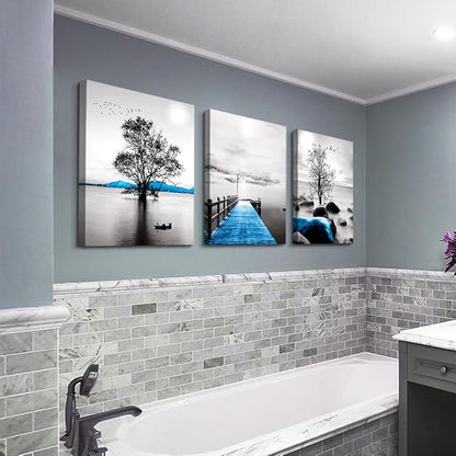 Wall Decorations For Living Room Framed Canvas Wall Art For Bedroom Office Wall Decor Black And White Ocean Landscape Wall Paintings Large Size Modern Posters Pictures Artwork For Home Decor 3 Piece