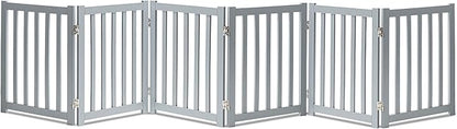 LZRS 6-Panel Extra-Wide Freestanding Wooden Dog Gate – 24”High Foldable Safety Pet Barrier for Doorways, Hallways, Kitchens, and Long Staircases, Durable Design fit Small to Medium Dogs, Grey