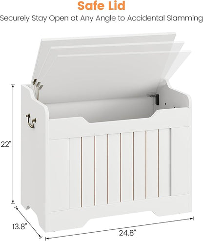IDEALHOUSE Storage Chest, 24.8" Toy Chest for Boys Girls, Kids Wood Large Toy Box, Storage Bench with Safety Hinge,Storage Trunk for Entryway, Living Room, Bedroom, Playroom, White