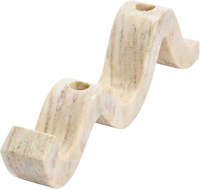 Bloomingville Marble Wave Double Taper Candle Holder, Beige