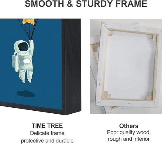 TIME TREE Space Wall Art for Boys Room, 12x16 Framed Inspirational wall art for Bedroom Decor, Canvas Space Nursery Wall Decor, Astronaut Decor Kit of 4