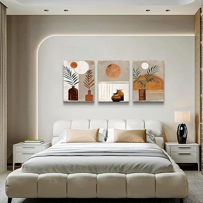 DZRWUBHS Boho Wall Art Prints Wall Decor for Bedroom Canvas Wall Art for Living Room Office Decoration Paintings Leaf Abstract Wall Pictures Artwork Modern Minimalist Home Decor 3 Pcs Ready To Hang