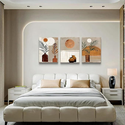 DZRWUBHS Boho Wall Art Prints Wall Decor for Bedroom Canvas Wall Art for Living Room Office Decoration Paintings Leaf Abstract Wall Pictures Artwork Modern Minimalist Home Decor 3 Pcs Ready To Hang