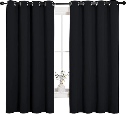 NICETOWN Halloween Bathroom Blackout Curtains and Drapes, Black Solid Thermal Insulated Grommet Blackout Drapery Panels for Window (2 Panels, 55 inches Wide by 68 inches Long, Black)