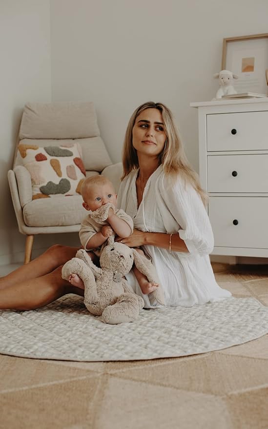 Frankie Lane French Linen.Reversible Playmat for Infants, Girl or boy. Nursery Decor Tummy time mat. Round Soft Indoor Area Padded Toddler Baby mat Rug Playroom Baby Floor mats (Natural)