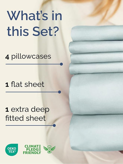 Extra Deep Queen Sheet Set - 6 Piece Breathable & Cooling Sheets - Hotel Luxury Bed Sheets Set - Easy & Secure Fit - Soft, Wrinkle Free & Comfy Sheets Set - Ice Blue Sheet Set with Extra Deep Pockets
