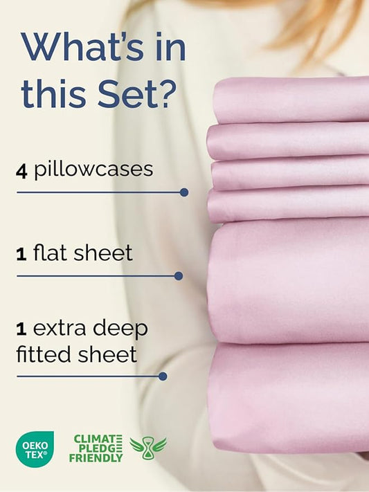 Extra Deep Cal King Sheet Set - 6 Piece Breathable and Cooling Sheets - Hotel Luxury Bed Sheets Set - Easy Fit - Soft, Wrinkle Free and Comfy Sheets Set - Light Pink Sheet Set with Extra Deep Pockets