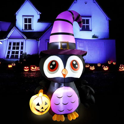 6FT Halloween Inflatables Outdoor Decorations Owl with Pumpkin, Halloween Blow Up Yard Decorations with Built-in LED Light for Inflatable Halloween Decoration Lawn Garden Indoor Outdoor Party