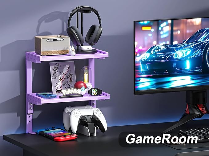 2-Tier Desk Shelf, Expandable Under Desk Storage, Clamp on Desk Shelf, Desktop Accessories for Offices, Study Rooms, and Game Rooms (Purple)