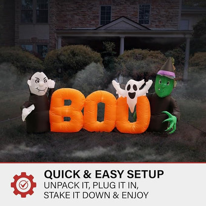 Haunted Hill Farm 6.5-Ft Wide Boo Sign Blow Up Inflatable with Lights, Outdoor Halloween Inflatable Decoration for Lawn and Yard, Large Spooky Holiday Decor