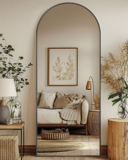 Full Length Mirror, 59"x19" Floor Mirror, Arch Floor Standing Mirror Freestanding Arch Full Body Mirrors with Stand for Bedroom, Hanging Mounted Mirrors for Living Room Cloakroom, Black