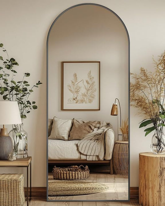 Full Length Mirror, 59"x19" Floor Mirror, Arch Floor Standing Mirror Freestanding Arch Full Body Mirrors with Stand for Bedroom, Hanging Mounted Mirrors for Living Room Cloakroom, Black
