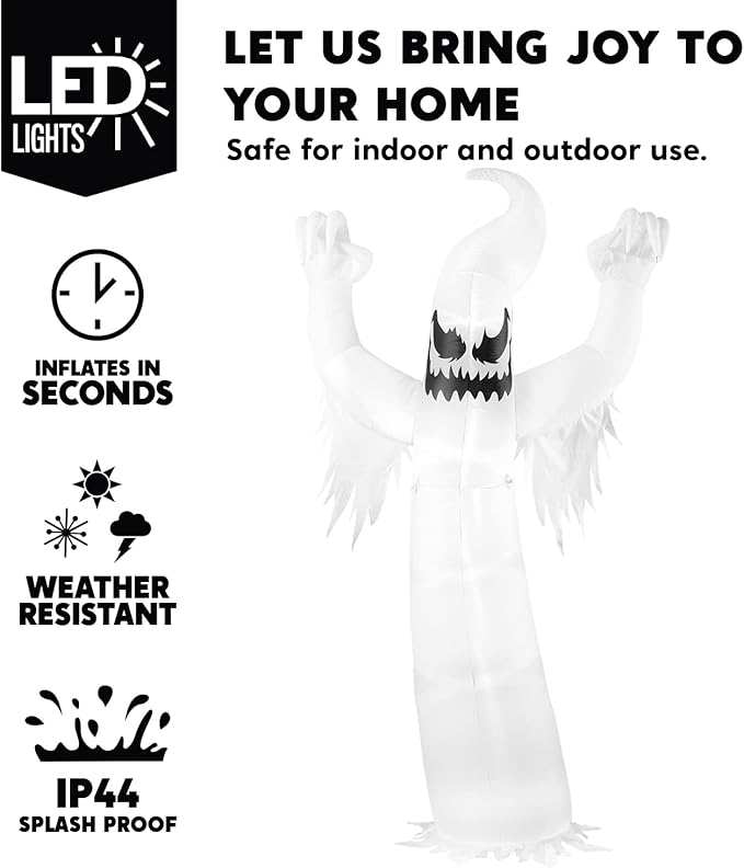Joiedomi 12 FT Tall Halloween Inflatables Ghost Outdoor Decorations, Inflatable Yard Decorations, Blow Up Ghost Halloween Decor with Build-in LEDs for Scary Decor