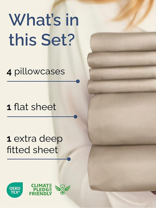 Extra Deep Queen Sheet Set - 6 Piece Breathable and Cooling Sheets - Hotel Luxury Bed Sheets Set - Easy & Secure Fit - Soft, Wrinkle Free and Comfy Sheets Set - Cream Sheet Set with Extra Deep Pockets