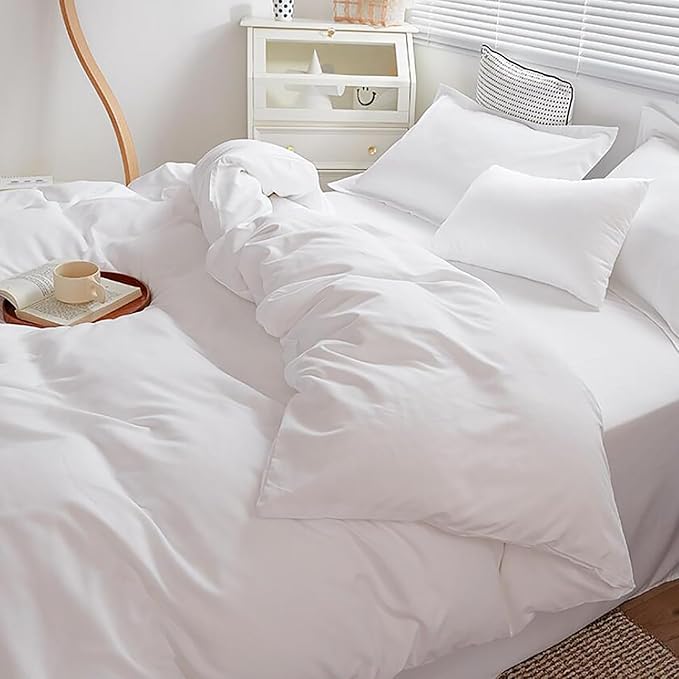 Cottonight White Comforter Sets Full Solid White Bedding Comforter Set Full Plain Cozy Breathable Quilts Blanket Soft Breathable Hotel Bedding Set with 2 Pillowcases for Women Men