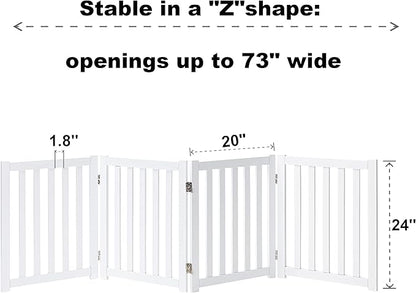 LZRS 4-Panel Wooden Free Standing Foldable Dog Gate – 24" High, Extra Wide Step-Over Safety Pet Gate for Doorways, Stairs, Hallways, Large Spaces & Playpen for Puppies Indoor Use, White