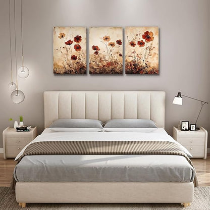 DZRWUBHS Boho Wall Decor For Living Room Canvas Wall Art For Bedroom Office Decorations Bathroom Wall Pictures Flowers Watercolour Paintings Modern Aesthetic Home Decor Artwork 3 Piece Ready To Hang