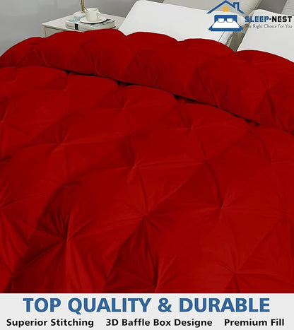 SLEEP-NEST Oversized Queen Comforter 98 x 98 - Hotel Luxury 1 Piece Down Alternative Pinch Pleat Comforter with 8 Corner Tabs - All Season Ultra Soft Pintuck Quilt 350 GSM - Lightweight - Burgundy