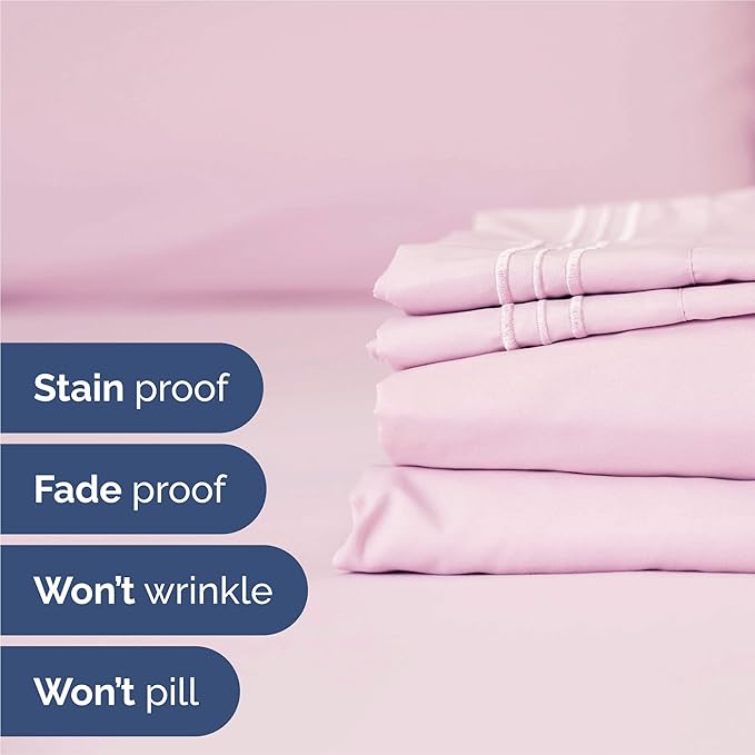 Split King Size 5 Piece Sheet Set - Comfy Breathable & Cooling Bed Sheets Set - Hotel Luxury Bedding for Women, Men, Kids, Teens, Boys & Girls - Deep Pockets and Wrinkle Free - Oeko-Tex - Light Pink