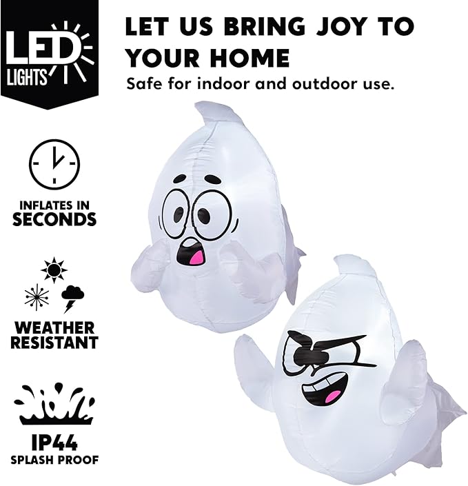 Joiedomi 2 Pack Halloween Inflatable Window Ghost with Build-in LED, 2.6 FT Tall Blow Up Inflatable Scary Flying Ghost Broke Out from Window for Halloween Outdoor, Yard, Garden, Lawn Decoration