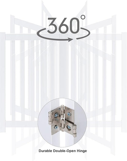LZRS Solid Hardwood Freestanding Pet Gate, White, 30" Height-4 Panels, Dog, All Ages, Wood