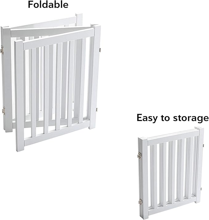 LZRS 3-Panel Wooden Free Standing Foldable Dog Gate – 24" High,Step-Over Safety Pet Gate for Doorways, Stairs, Hallways, Indoor Dog Barrier for Small to Medium Dogs & Puppies, White
