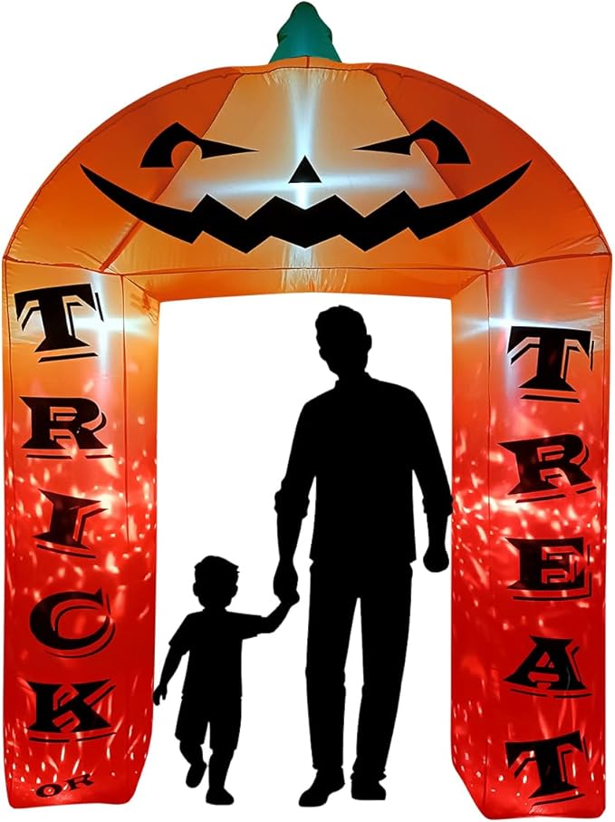 BLOWOUT FUN Halloween Decorations 9 FT Halloween Inflatable Pumpkin Archway Decor, Large Blow Up Yard Decorations with Built-in Blower & Fire LED Lights, Halloween Inflatables for Lawn Garden Party