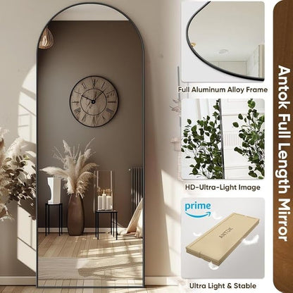 Full Length Mirror, 58"x19" Arch Floor Mirror, Floor Standing Mirror Freestanding Arch Full Body Mirrors with Stand for Bedroom, Hanging Mounted Mirrors for Living Room Cloakroom, Black