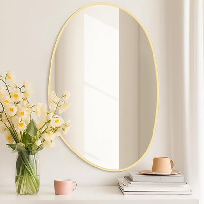 WallBeyond 19" H x 28" W Asymmetrical Decor Irregular Accent Wall Mirror for Entryway, Hallway, etc || Shape: Abstract & Unique Cobblestone, Vertical, Gold