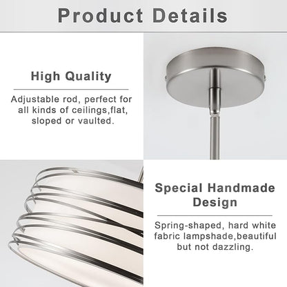 19.7" Drum Chandelier 5-Light Brushed Nickel Modern Pendant Light Adjustable Hanging Lighting Chandeliers for Dining Room Kitchen Island Foyer Living Room Bedrooms