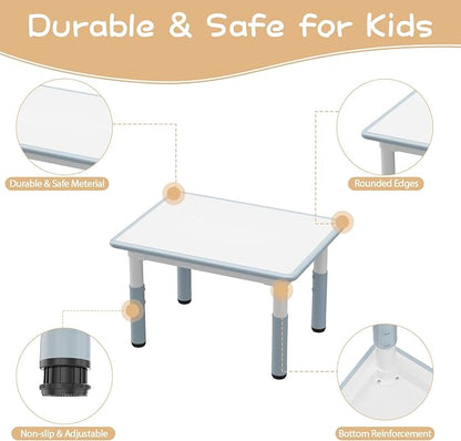 Kids Table and Chair Set, Height Adjustable Toddler Table and 4 Chairs Set for Ages 2-10, Graffiti Desktop, Non-Slip Legs, Arts & Crafts Table, Children Activity Table for Daycare Classroom Home