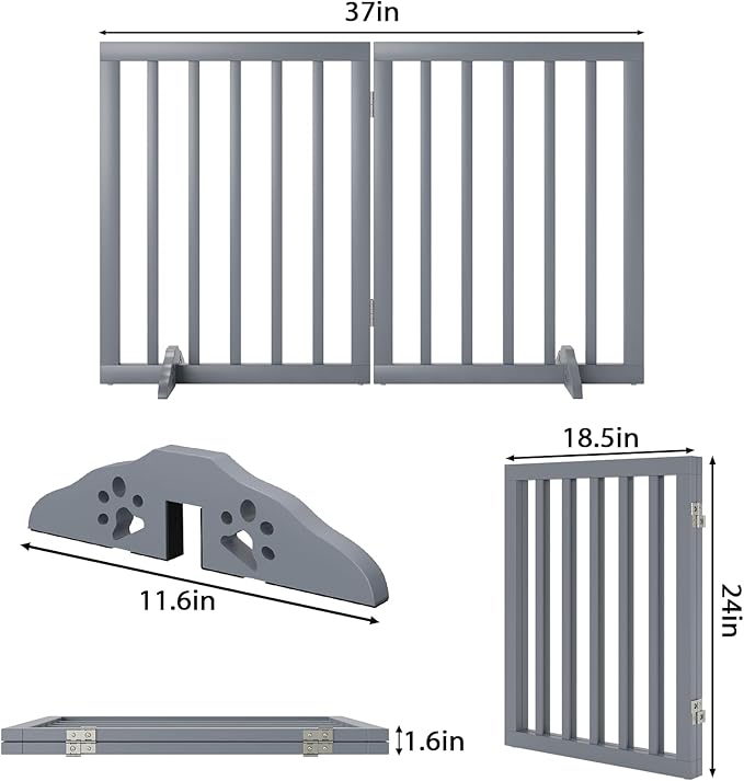 Freestanding Pet Gate Foldable Dog Gates for Doorways Wooden Dog Gates for The House 24-inch Tall Pet Barrier