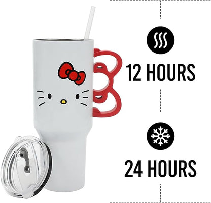 Hello Kitty 40 Oz Stainless Steel Tumbler With Sculpted Bow Handle