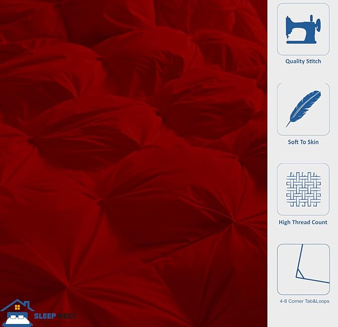SLEEP-NEST Oversized Queen Comforter 98 x 98 - Hotel Luxury 1 Piece Down Alternative Pinch Pleat Comforter with 8 Corner Tabs - All Season Ultra Soft Pintuck Quilt 350 GSM - Lightweight - Burgundy